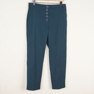 Club Monaco Self Covered Button Slim Straight Teal Green Pants Womens Sz 6